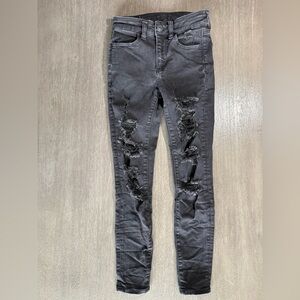 AEO Black High Rise Skinny Distressed Denim Jeans 0 Short